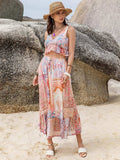 Printed V-Neck Top and Midi Skirt Set - Trendsi - Flyclothing LLC