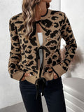 Perfee Tied Leopard Long Sleeve Cardigan - Trendsi