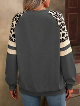 Leopard Round Neck Raglan Sleeve Sweatshirt - Trendsi - Flyclothing LLC