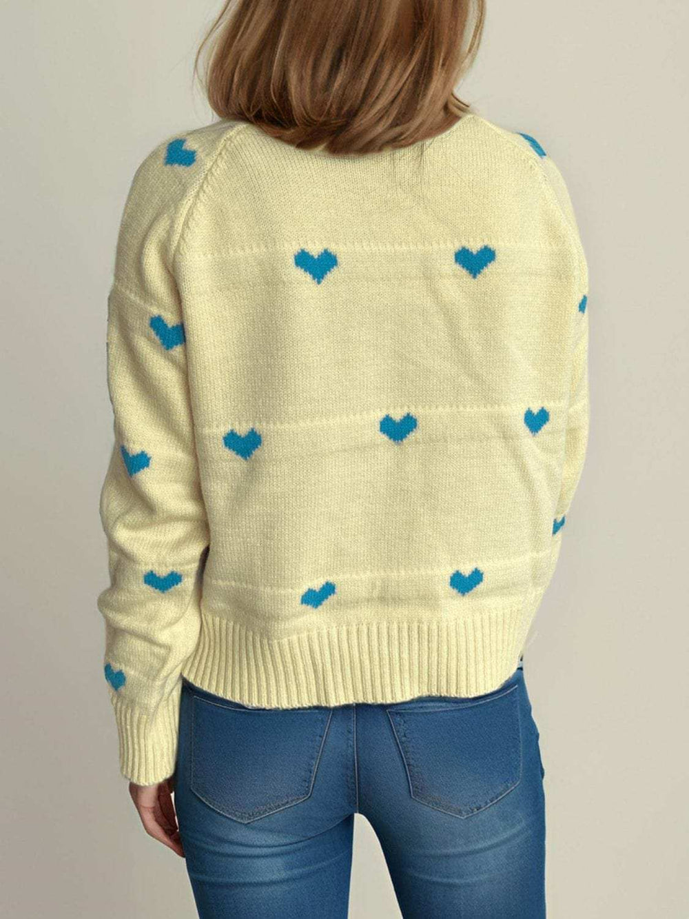 Heart Round Neck Zip Up Cardigan - Trendsi - Flyclothing LLC