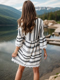 Lace Detail Printed Three-Quarter Sleeve Dress - Trendsi