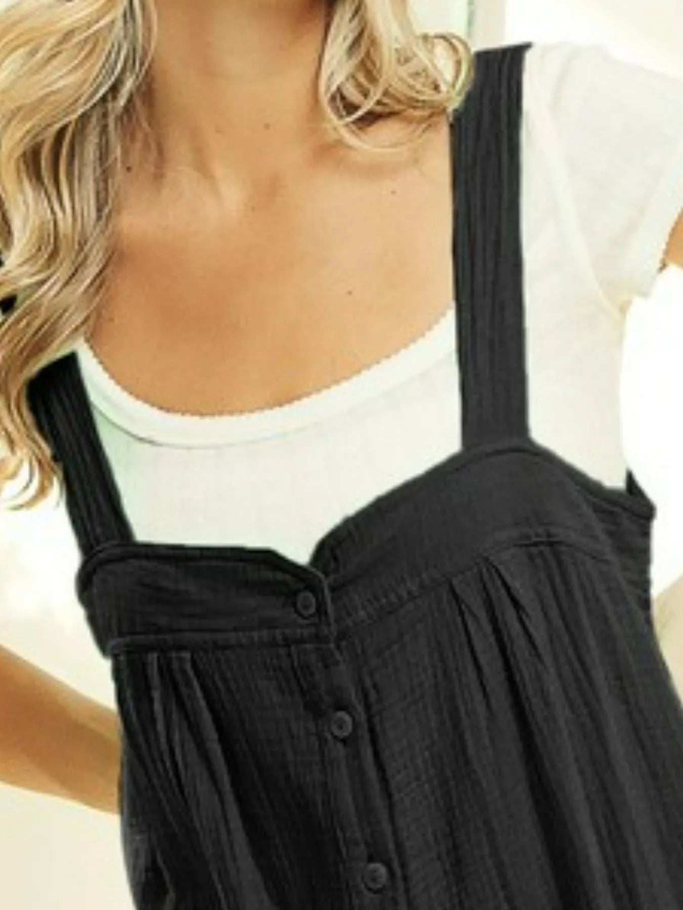 BiBi Gauze Buttoned Up Overall Jumpsuit with Pockets - Trendsi - Flyclothing LLC