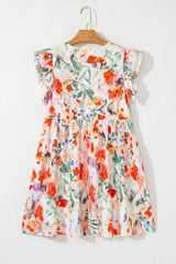 Floral Double Ruffle Sleeve V Neck Mini Dress - Trendsi - Flyclothing LLC