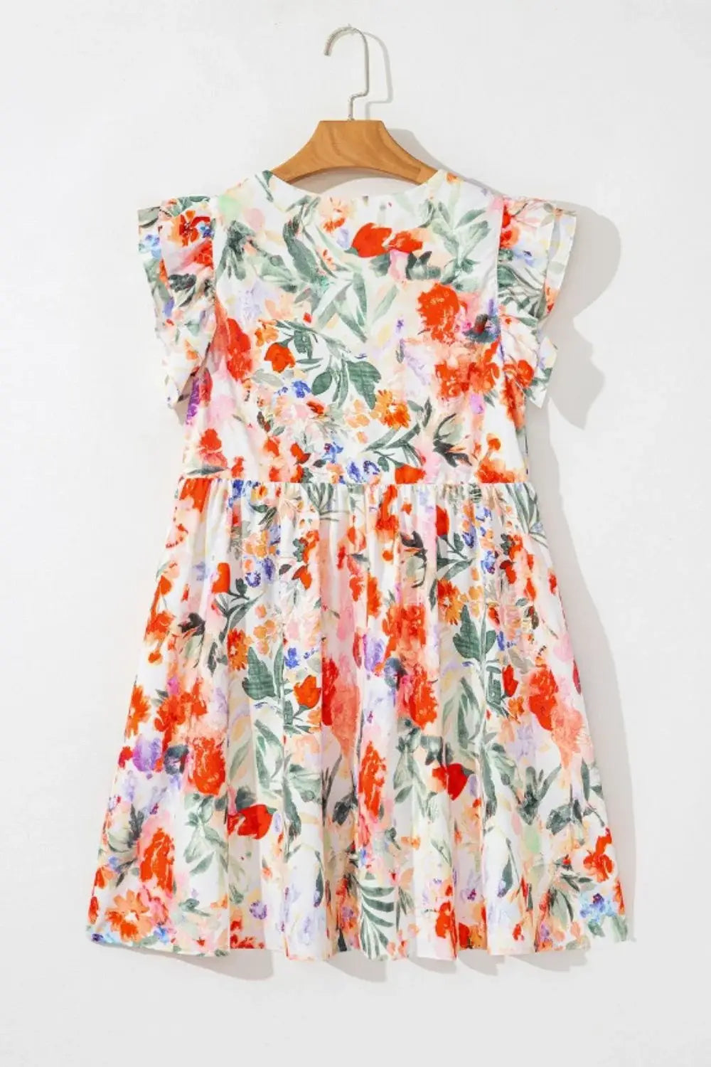 Floral Double Ruffle Sleeve V Neck Mini Dress - Trendsi - Flyclothing LLC