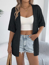 Openwork Open Front Half Sleeve Cardigan - Trendsi - Flyclothing LLC