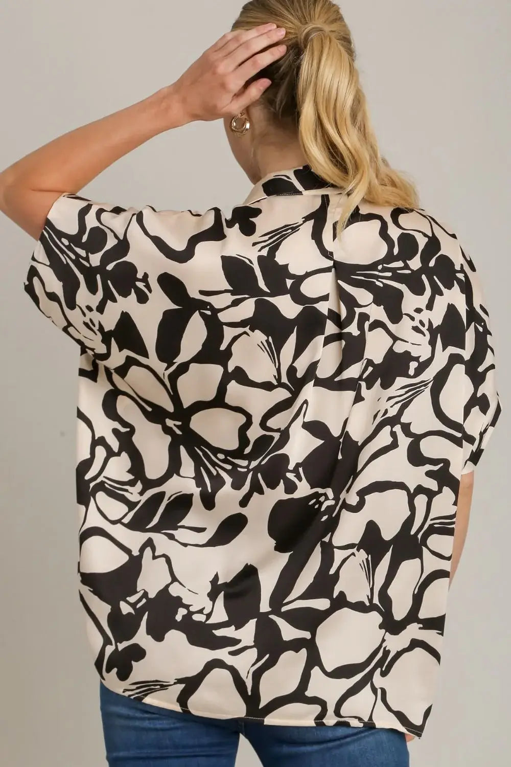 Umgee Full Size Two Tone Print Button Down Top with Hidden Plackets Plus Size - Trendsi - Flyclothing LLC