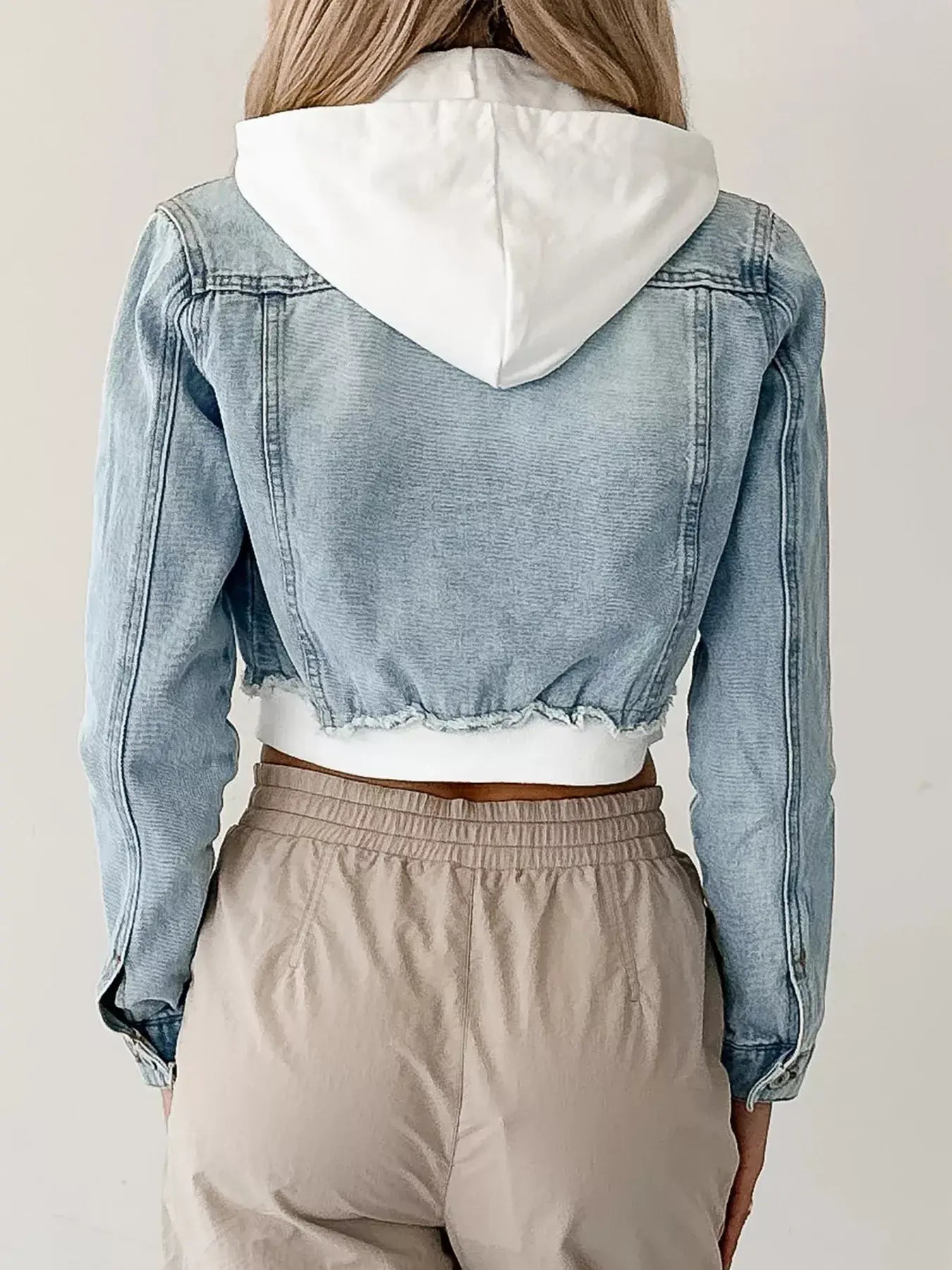 Distressed Zip Up Cropped Hooded Denim Jacket - Trendsi - Flyclothing LLC