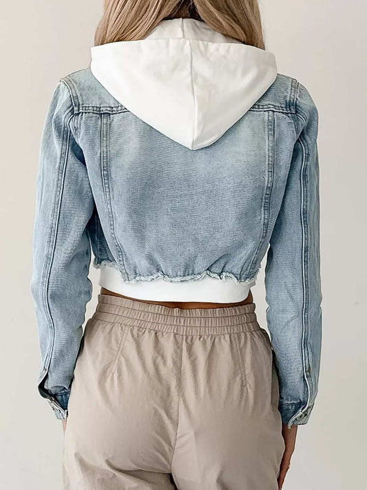 Distressed Zip Up Cropped Hooded Denim Jacket - Trendsi - Flyclothing LLC