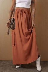 Drawstring Maxi Skirt with Pockets - Trendsi - Flyclothing LLC