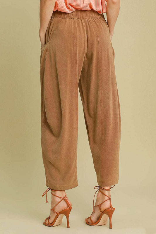 Umgee Elastic Waist Baggy Fit Pants with Pockets - Trendsi - Flyclothing LLC