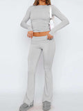 Round Neck Long Sleeve Top and Pants Set - Trendsi - Flyclothing LLC
