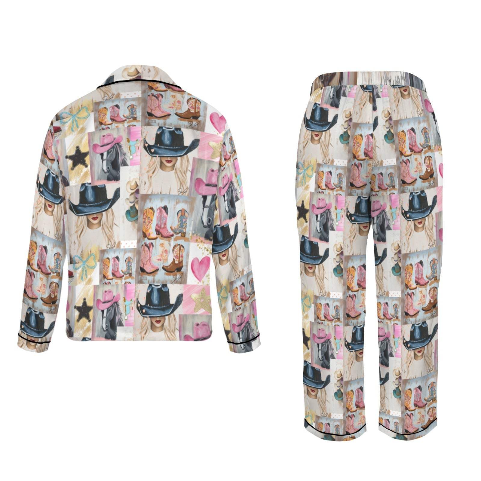 Baha Ranch Danilo Painted Cowgirl Western Satin Long Pajama Set