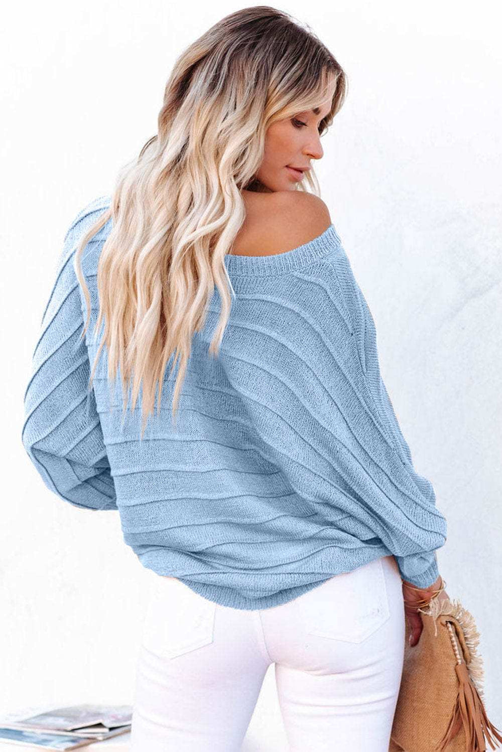 Round Neck Long Sleeve Knit Top - Trendsi - Flyclothing LLC