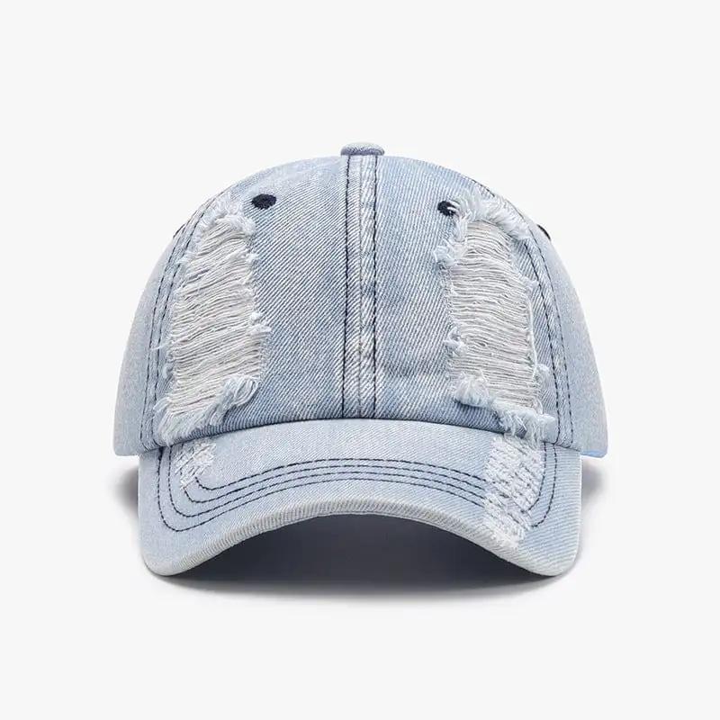 Distressed Cotton Baseball Cap - Trendsi