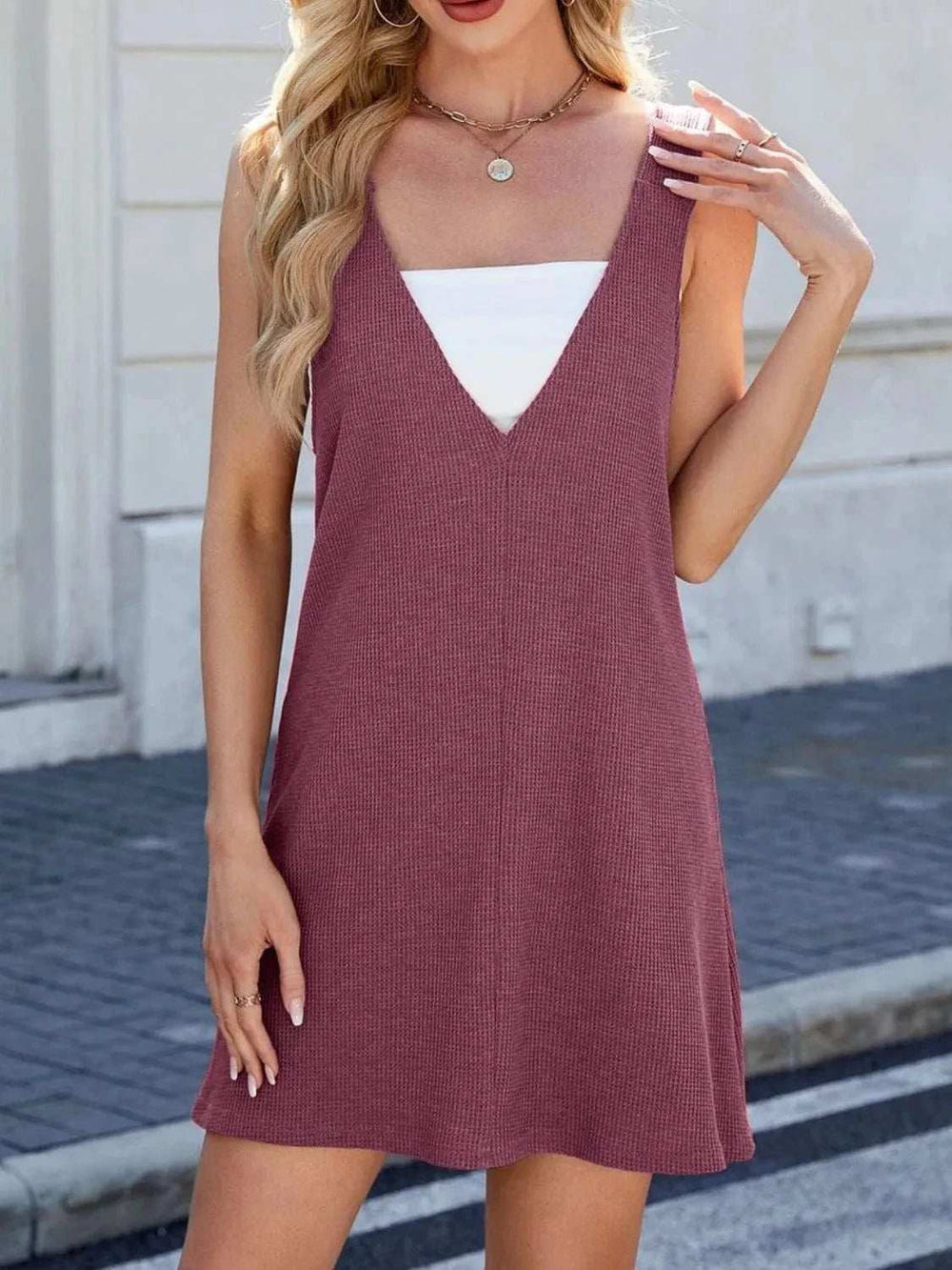 V-Neck Wide Strap Overalls Dress - Trendsi - Flyclothing LLC