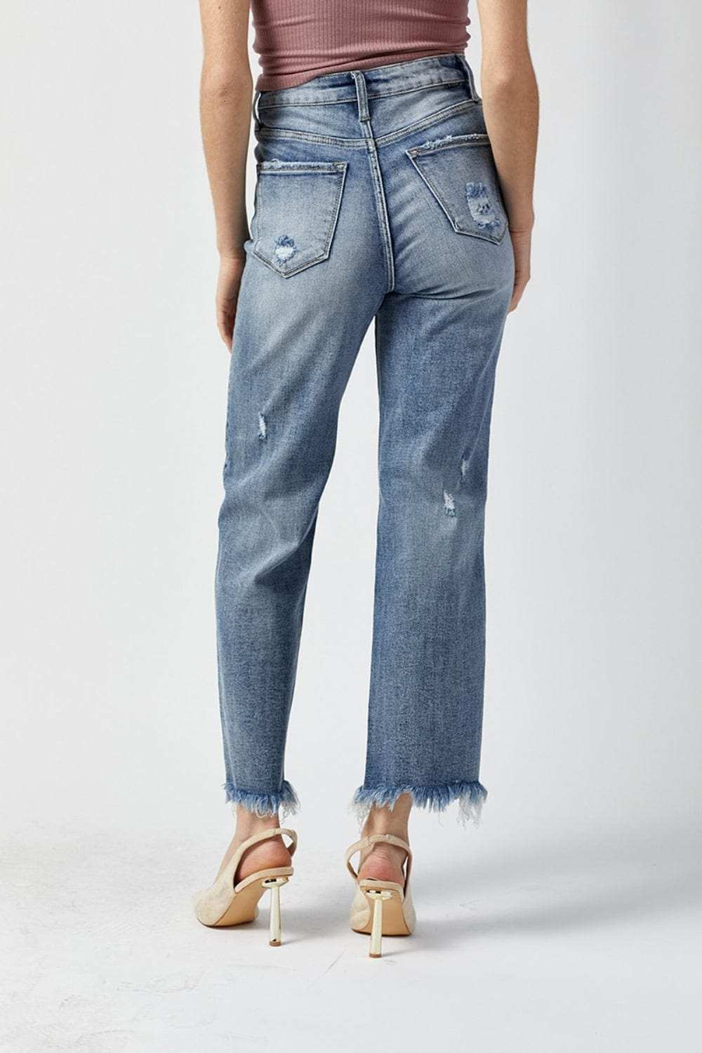 RISEN High Waist Raw Hem Straight Jeans - Trendsi - Flyclothing LLC