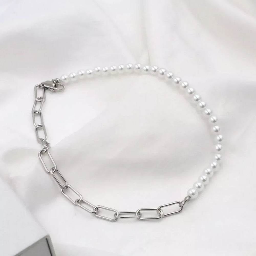 Pearl & Chain Link Necklace - Trendsi - Flyclothing LLC