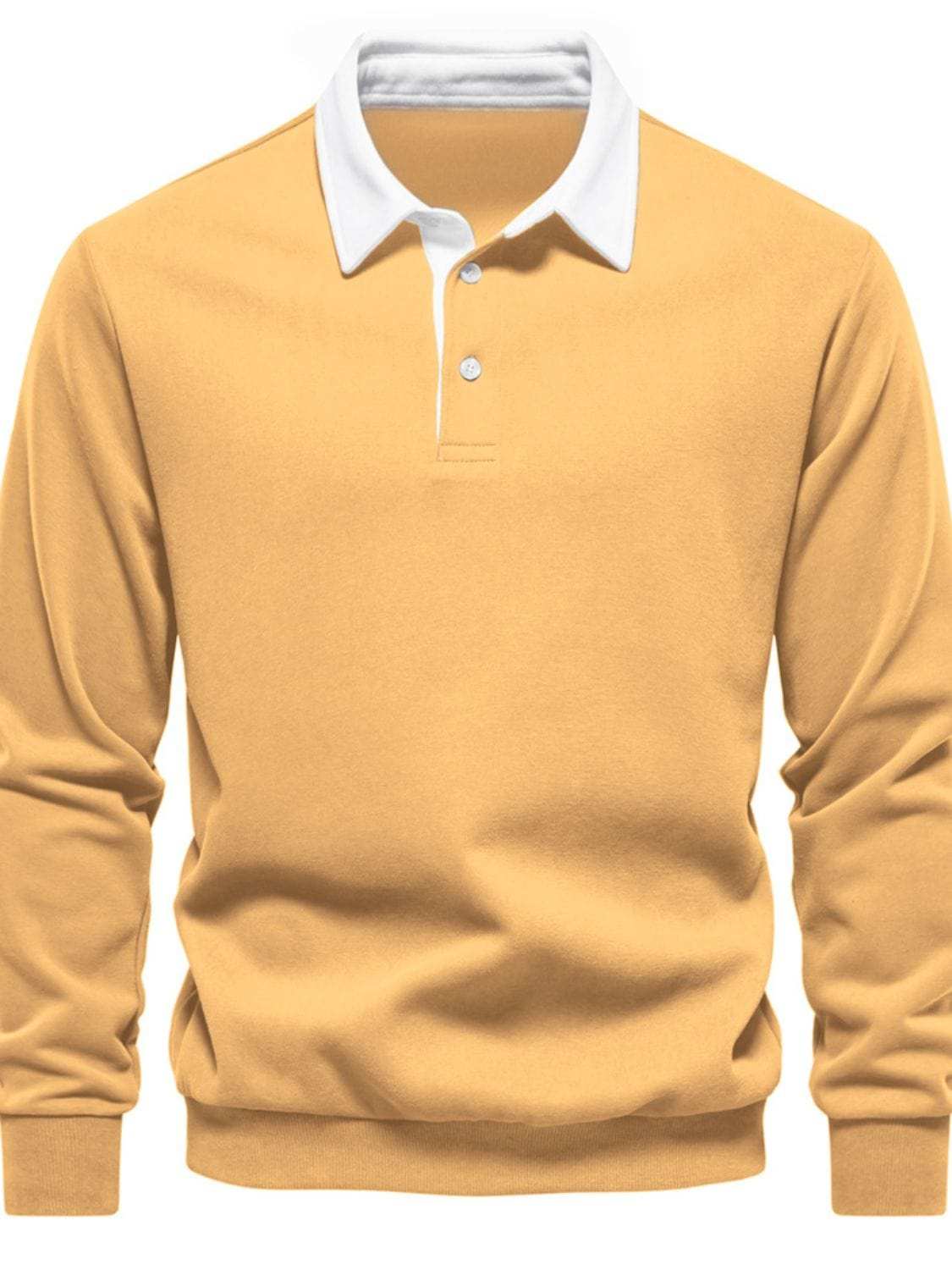Men's Quarter Button Collared Neck Long Sleeve Polo - Trendsi - Flyclothing LLC