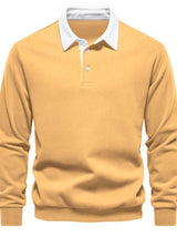 Men's Quarter Button Collared Neck Long Sleeve Polo - Trendsi - Flyclothing LLC