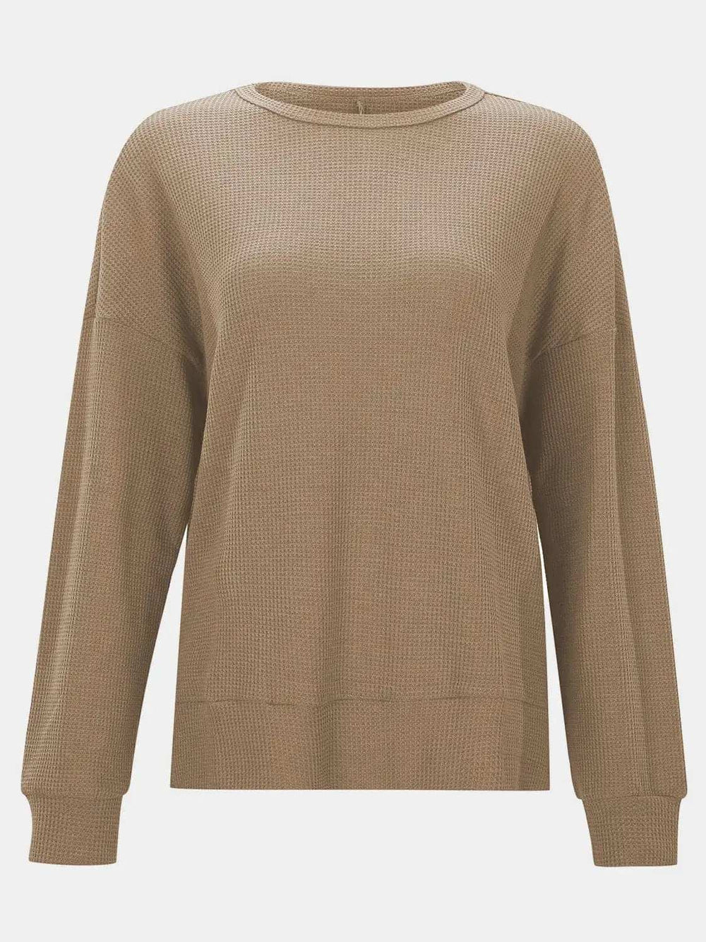 Side Slit Round Neck Long Sleeve T-Shirt - Trendsi - Flyclothing LLC