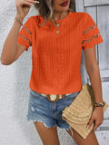 Full Size Eyelet Round Neck Short Sleeve Top - Trendsi - Flyclothing LLC