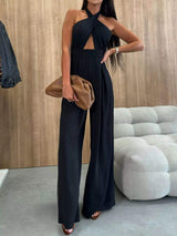 Halter Neck Cut-Out Wide-Leg Jumpsuit - Trendsi - Flyclothing LLC