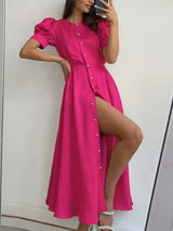 Button Down Short Sleeve Dress - Trendsi - Flyclothing LLC