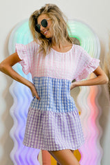 BiBi Plaid Color Block Tiered Top - Trendsi