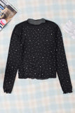 Rhinestone Round Neck Long Sleeve Blouse - Trendsi - Flyclothing LLC