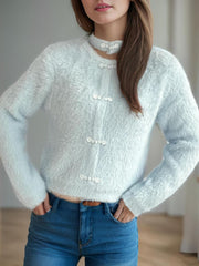 Cutout Knot Button Long Sleeve Cardigan - Trendsi