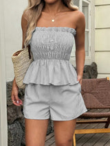 Striped Strapless Peplum Top and Shorts Two-Piece Set - Trendsi - Flyclothing LLC