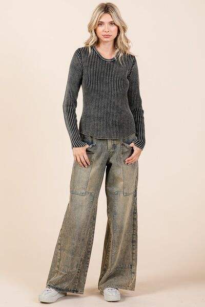 Mittoshop Washed Wide Leg Jeans with Pockets - Trendsi - Flyclothing LLC