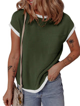 Contrast Trim Round Neck Short Sleeve T-Shirt - Trendsi - Flyclothing LLC