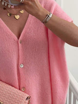 V-Neck Button Up Short Sleeve Cardigan - Trendsi - Flyclothing LLC