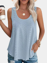 Florira Eyelet Round Neck Tank - Trendsi - Flyclothing LLC