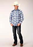 Roper Mens Long Sleeve Snap Multi Blue White Plaid Western Shirt - Roper