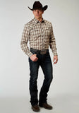 Roper Mens Long Sleeve Snap Desert Plaid Western Shirt  With Embroidery On Back Yokes Smile Pockets - Roper