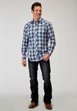 Roper Mens Long Sleeve Snap Americana Plaid Western Shirt With Embroidery On Back Yokes Smile Pockets - Roper