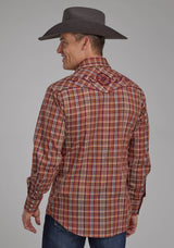 Roper Mens Wine Rust Yellow And Blue Plaid Long Sleeve Snap Western Sh