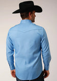 Roper Mens Long Sleeve Snap Solid Broadcloth  Heritage Blue Western Shirt - Roper