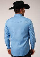 Roper Mens Long Sleeve Snap Solid Broadcloth  Heritage Blue Western Shirt - Roper