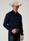 Roper Mens Long Sleeve Snap Solid Broadcloth Deep Navy Western Shirt With Embroidery On Back Yokes Smile Pockets - Roper