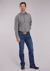 Roper Mens Long Sleeve Snap Solid Broadcloth - Light Smoke Grey Western Shirt