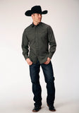 Roper Mens Long Sleeve Snap Dark Charcoal Grey Broadcloth Western Shirt With Self Piping And Embroidery On Yokes - Roper