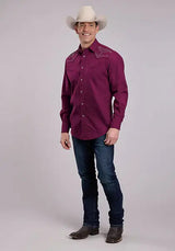 Mens Long Sleeve Snap Solid Broadcloth - Wine Western Shirt - Roper - Flyclothing LLC