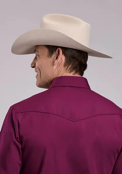 Mens Long Sleeve Snap Solid Broadcloth - Wine Western Shirt - Roper - Flyclothing LLC