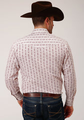 Roper Mens Long Sleeve Snap Wine And Cream Wallpaper Print Western Shirt - Roper