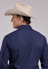 Mens Roper  Diamond Dots Print Long Sleeve Snap Shirt