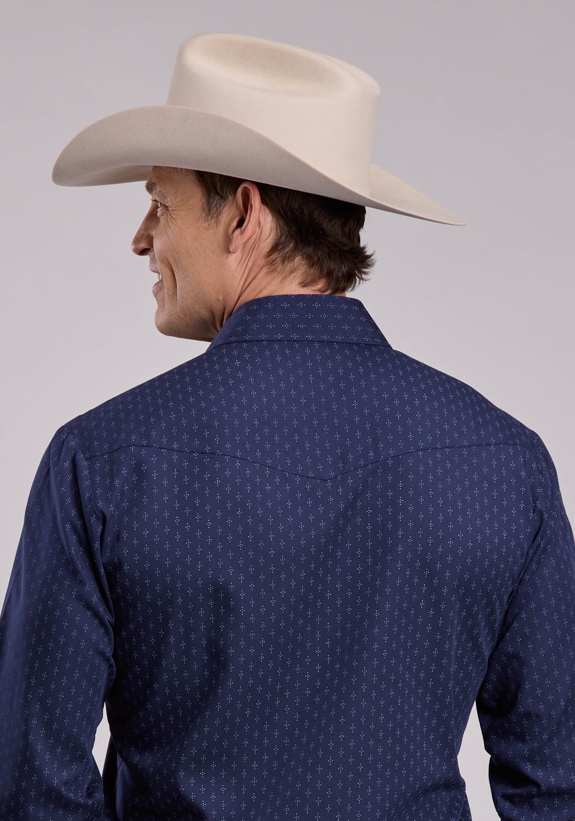 Mens Roper  Diamond Dots Print Long Sleeve Snap Shirt