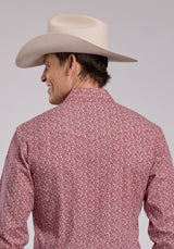 Mens Roper Red Floral Print Long Sleeve Snap Shirt